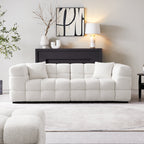 Cushy White Boucle Fabric Tufted Sofa