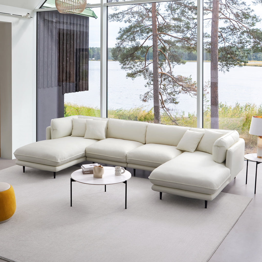 Vanilla Brown Leather U-Shaped Sectional