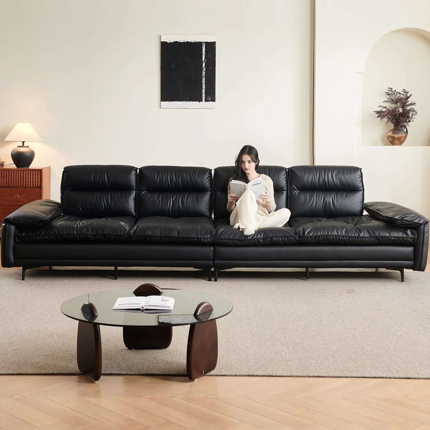 Lewis Adjustable Backrest Ultra-Wide Leather Sofa