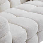Cushy White Boucle Fabric Tufted Sofa