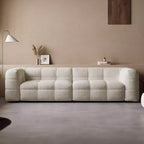 Cushy White Boucle Fabric Tufted Sofa