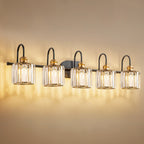 Luminaires de salle de bain en cristal à 5 ​​lumières, style glamour, linéaires et à intensité variable, avec abat-jour cylindrique en cristal