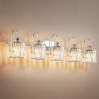 Luminaires de salle de bain en cristal à 5 ​​lumières, style glamour, linéaires et à intensité variable, avec abat-jour cylindrique en cristal