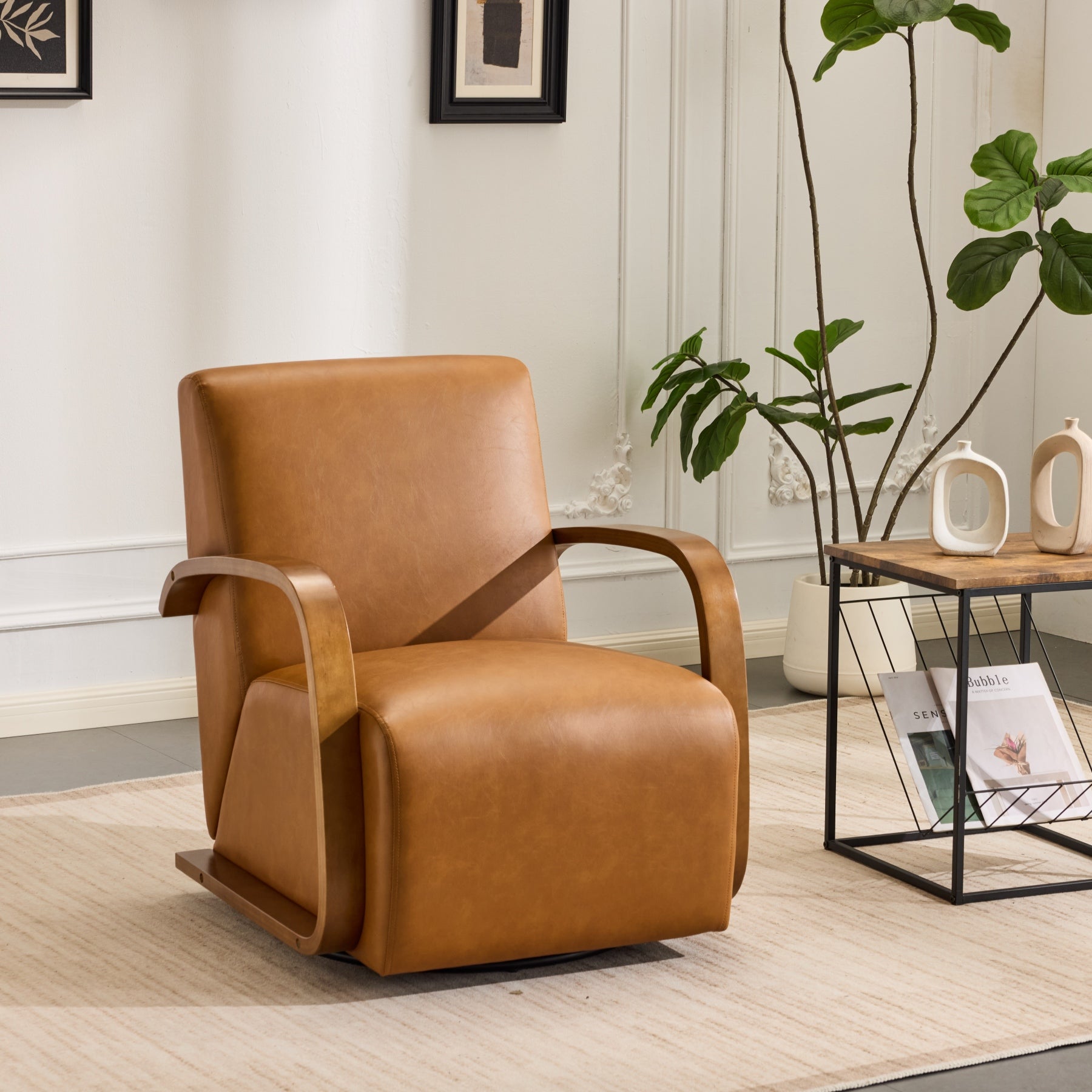 Savile Brown Leather Swivel Armchair