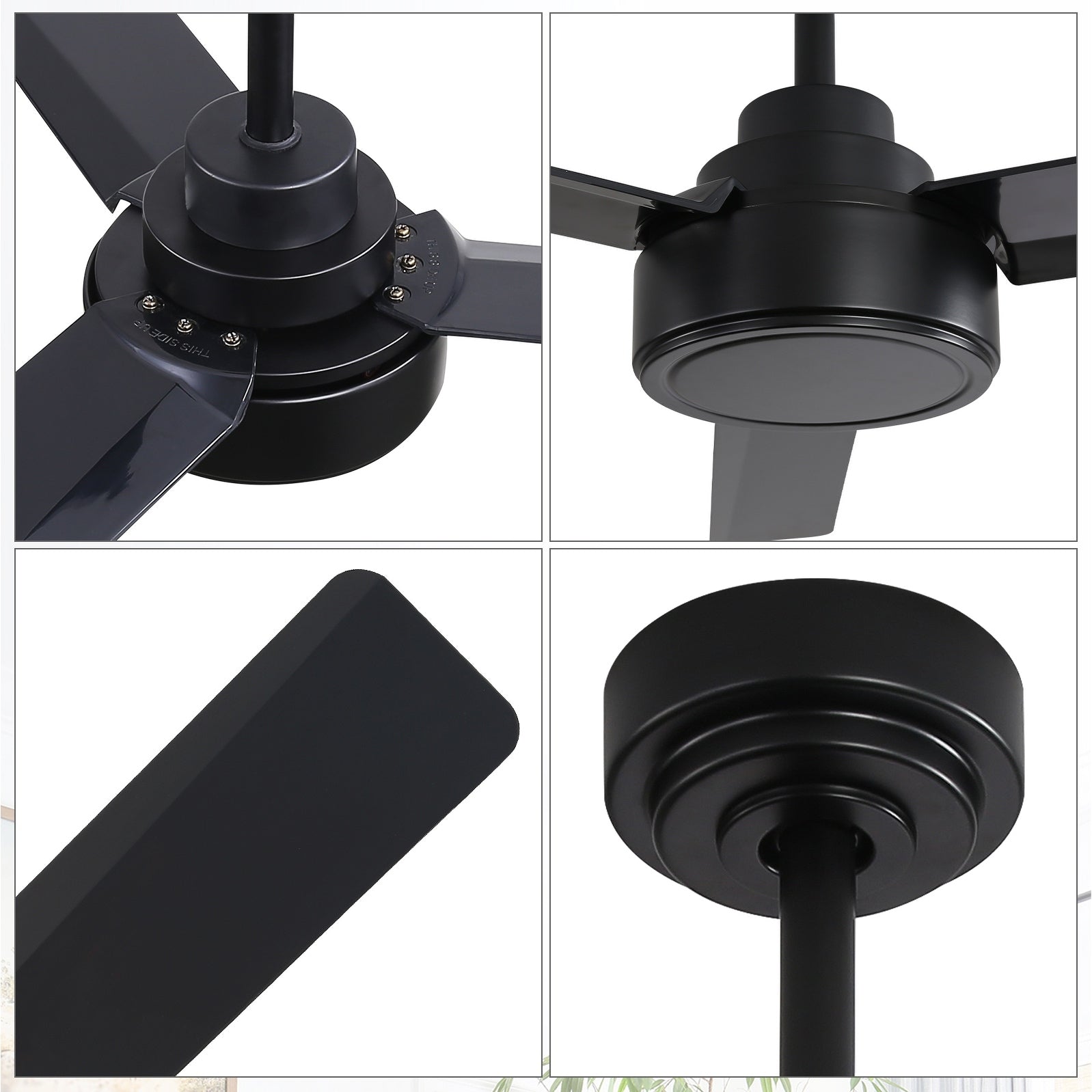 Ventilateur de plafond moderne en bois massif/ABS de 52 pouces avec télécommande (sans lumière), 6 vitesses de vent, flux d'air réversible