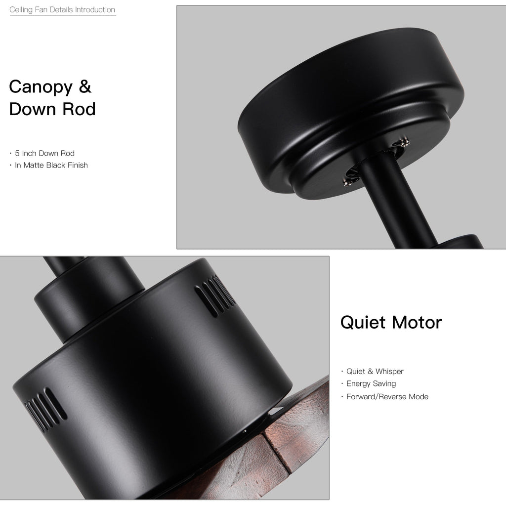 Ventilateur de plafond moderne en bois massif/ABS de 52 pouces avec télécommande (sans lumière), 6 vitesses de vent, flux d'air réversible