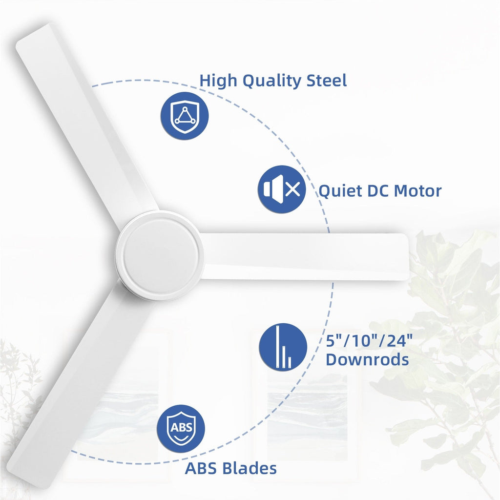 Ventilateur de plafond moderne en bois massif/ABS de 52 pouces avec télécommande (sans lumière), 6 vitesses de vent, flux d'air réversible