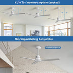 Ventilateur de plafond moderne en bois massif/ABS de 52 pouces avec télécommande (sans lumière), 6 vitesses de vent, flux d'air réversible