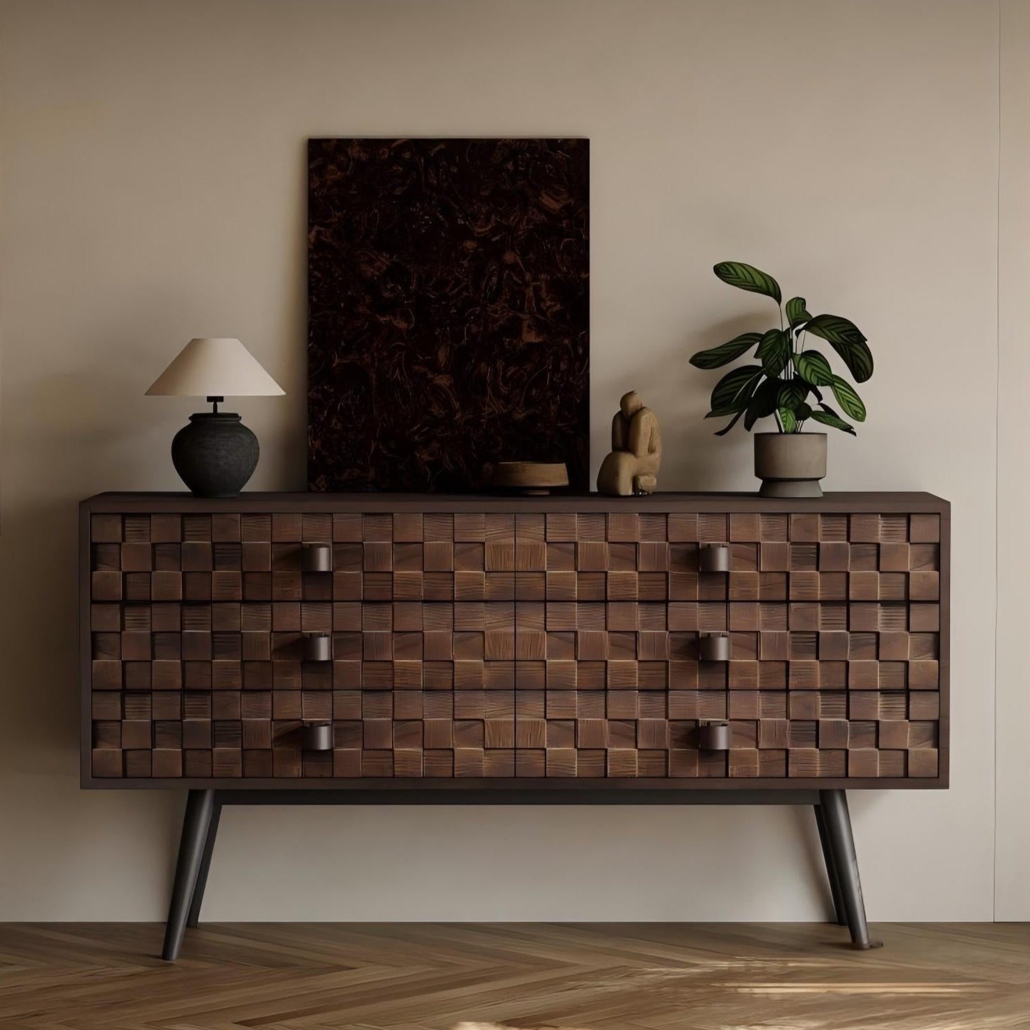 Arden Dark Walnut Woven Sideboard Cabinet