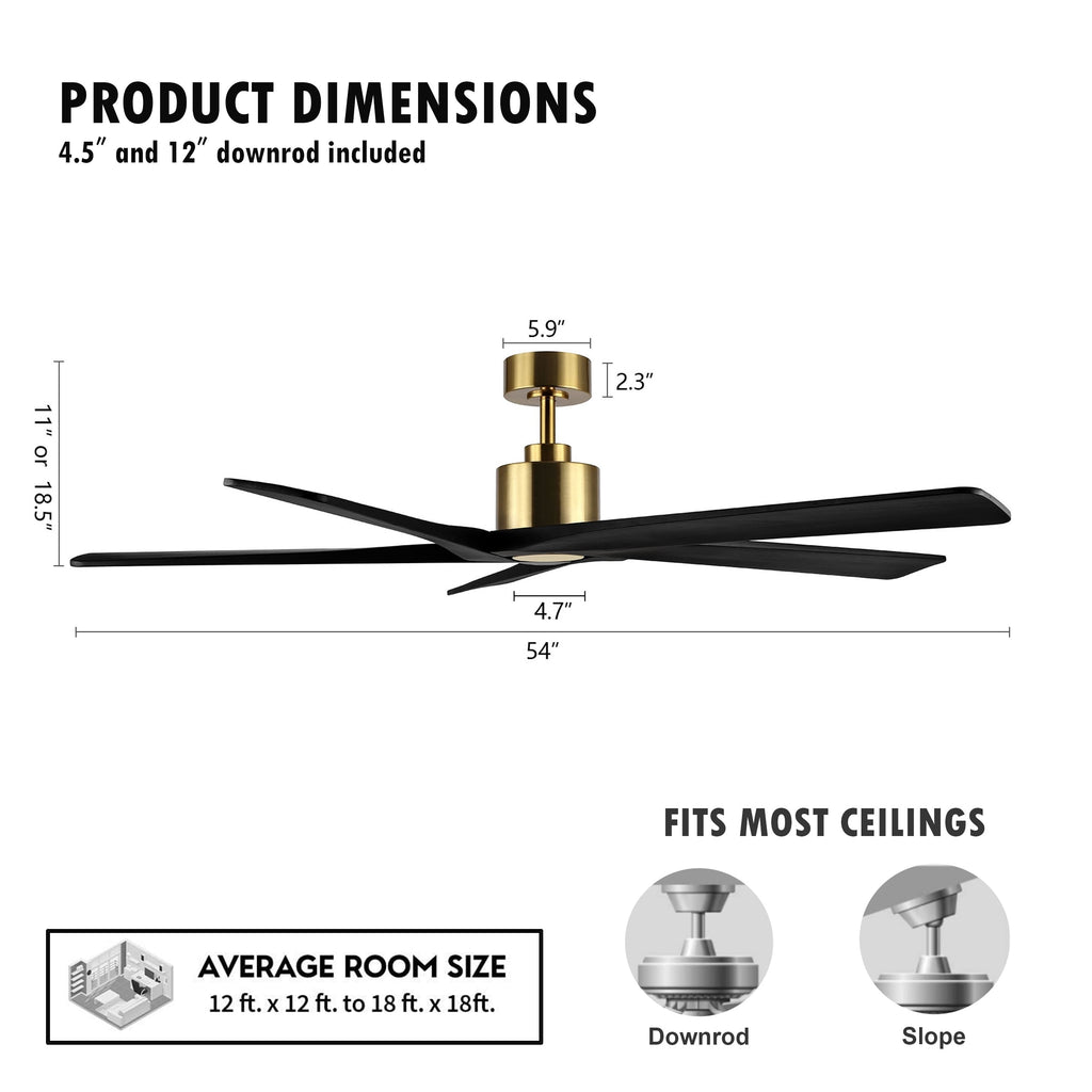 Ventilateur de plafond d'intérieur WINGBO 54 pouces avec moteur à courant continu sans éclairage - N/A
