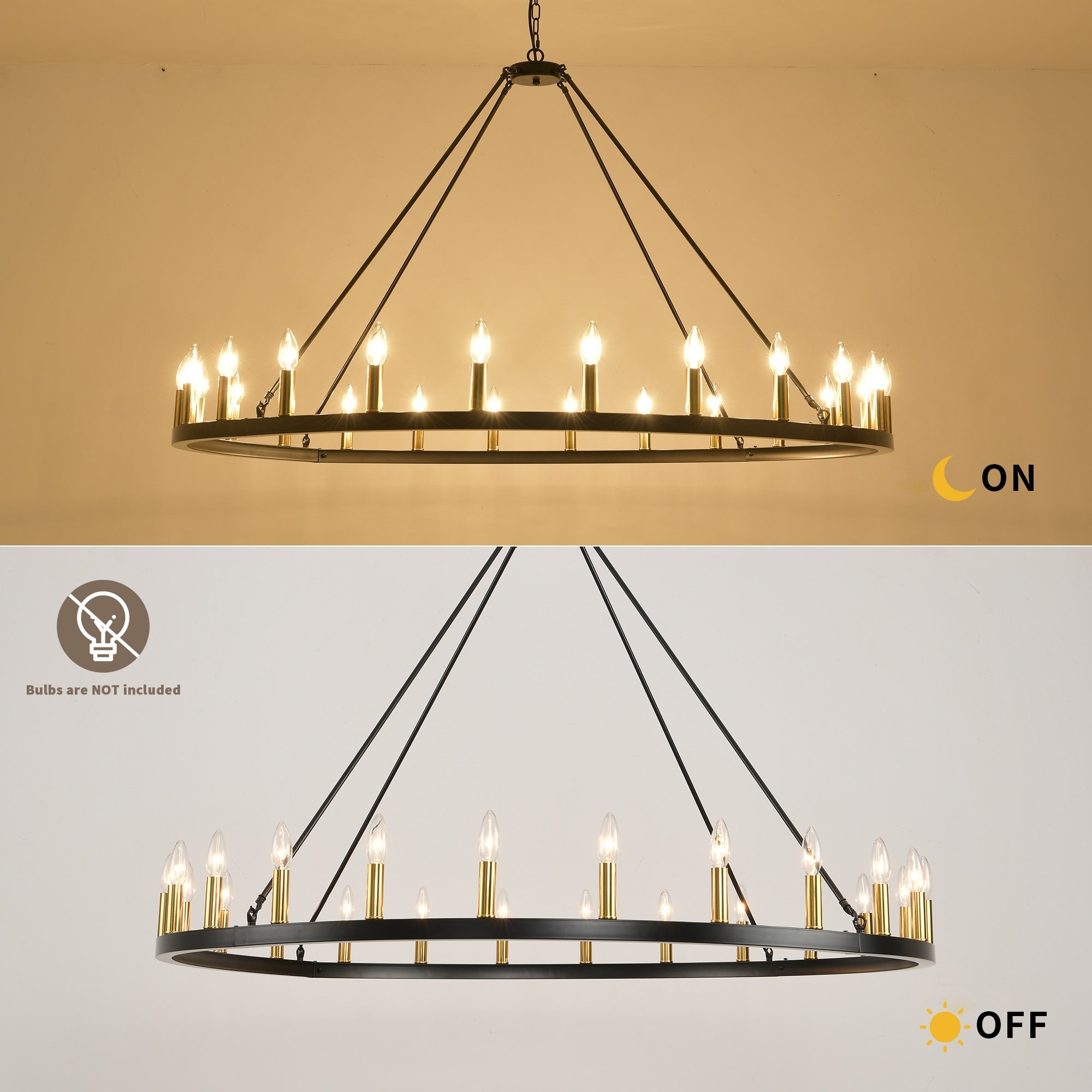 Lustre rond à 24 lumières en forme de roue de chariot de 54 pouces