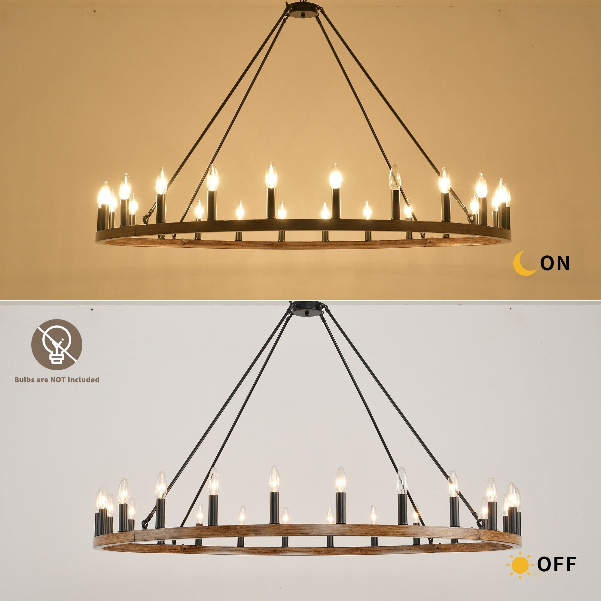 Lustre rond à 24 lumières en forme de roue de chariot de 54 pouces