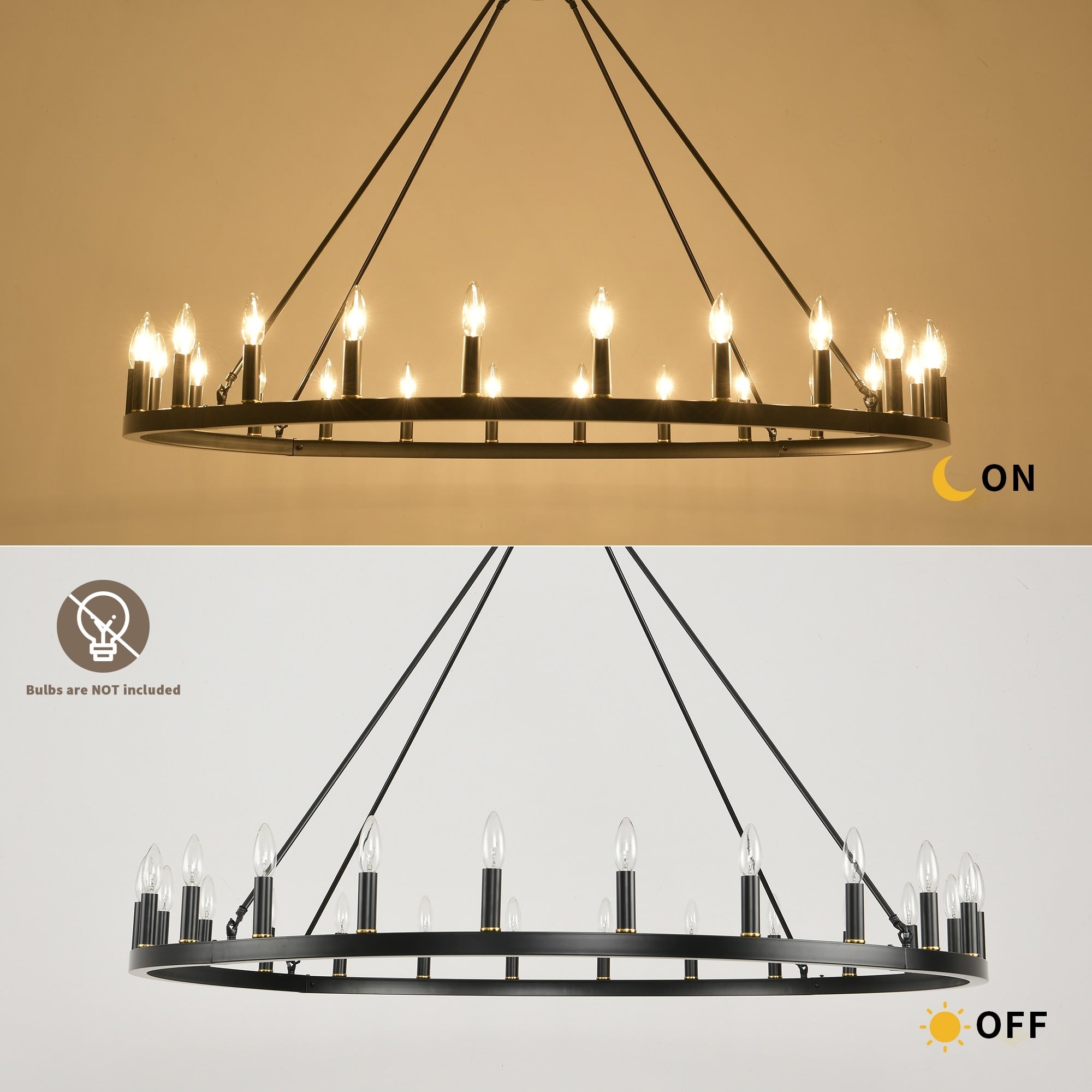 Lustre rond à 24 lumières en forme de roue de chariot de 54 pouces