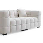Cushy White Boucle Fabric Tufted Sofa