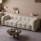 Cushy White Boucle Fabric Tufted Sofa