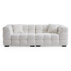 Cushy White Boucle Fabric Tufted Sofa