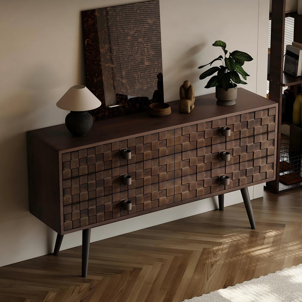 Arden Dark Walnut Woven Sideboard Cabinet