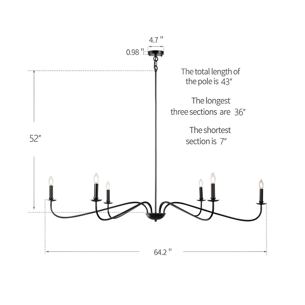 Lustre minimaliste français classique à 6 lumières avec éclairage de style bougie