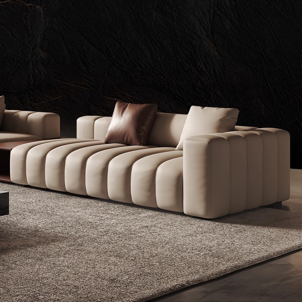 Piano L-Shaped Leather Sectional Sofa with Coffee Table