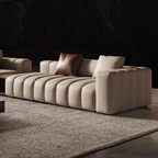 Piano L-Shaped Leather Sectional Sofa with Coffee Table