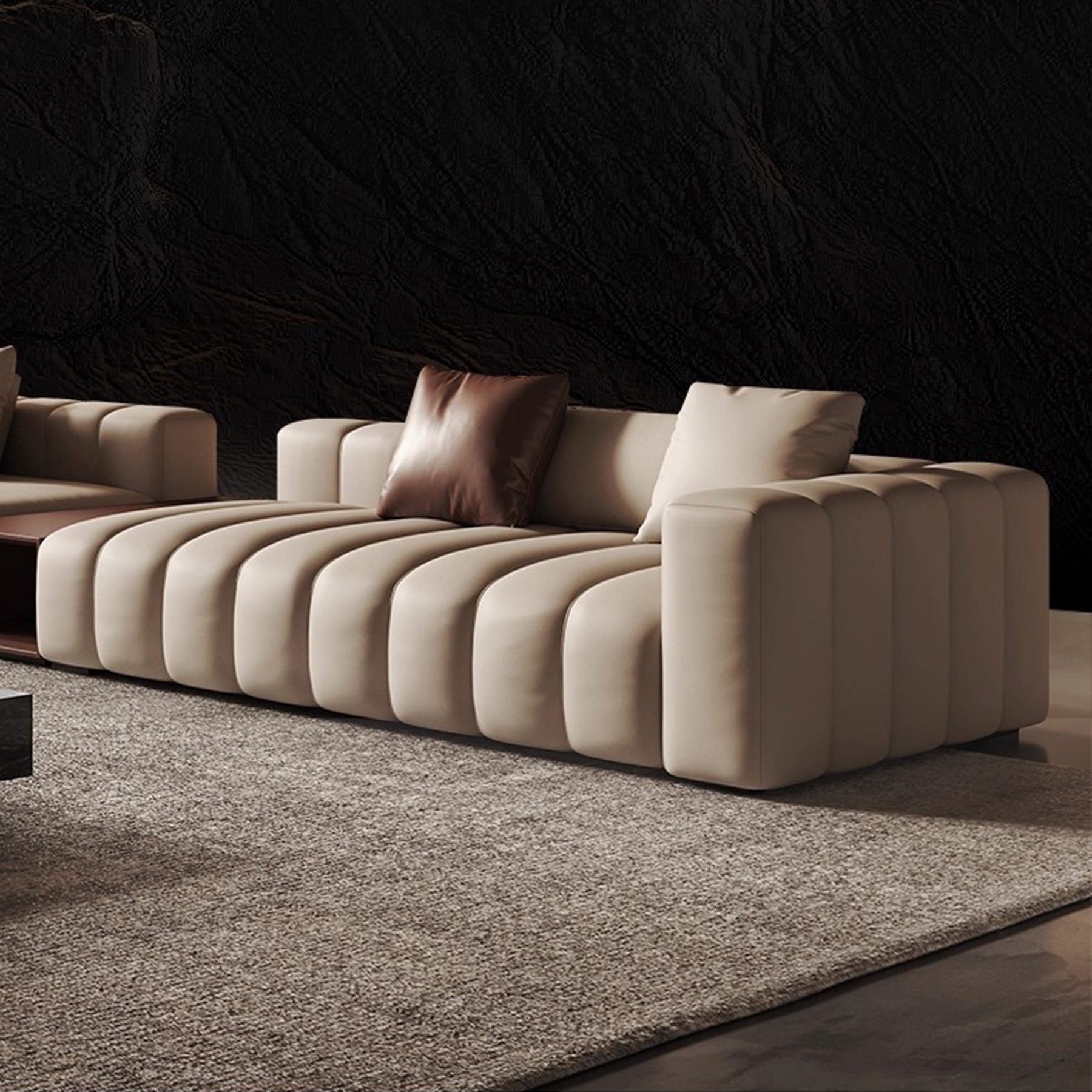 Piano L-Shaped Leather Sectional Sofa with Coffee Table