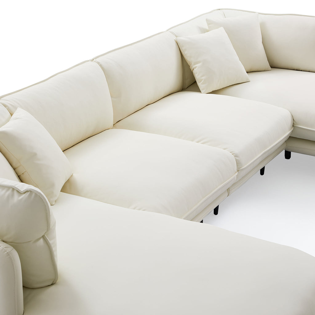 Vanilla Black Leather U-Shaped Sectional