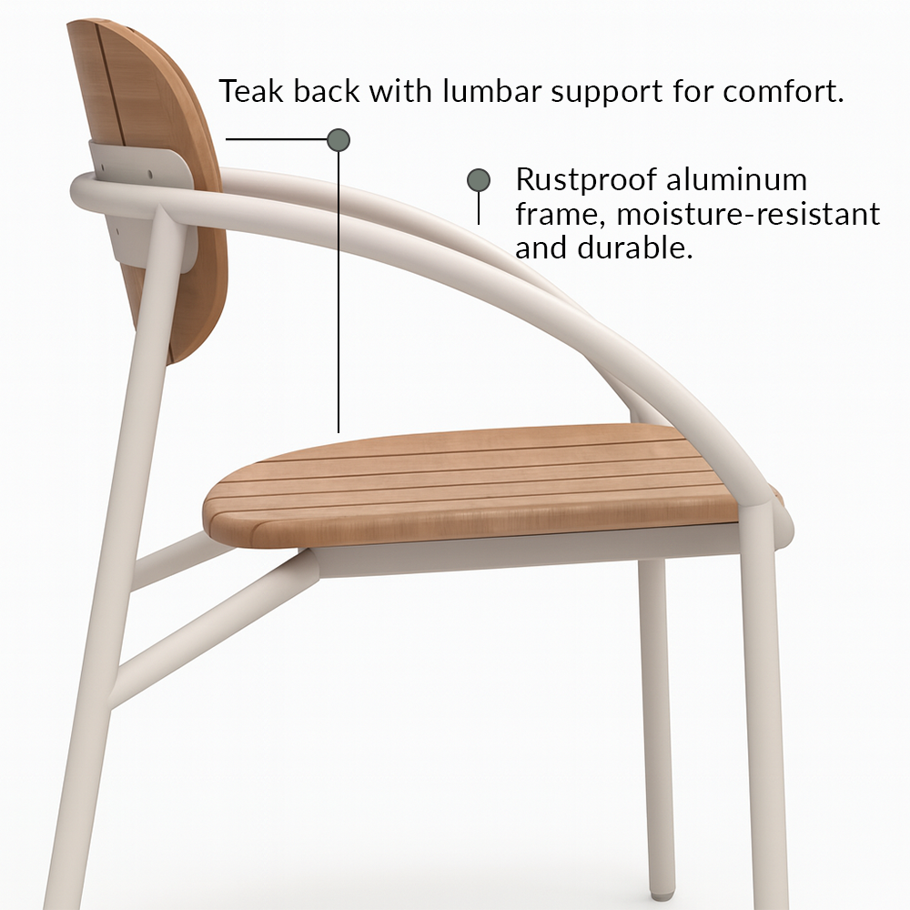 Chloe Outdoor 4-Person Patio Dining Set with Round Teak-Top Table