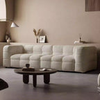 Cushy White Boucle Fabric Tufted Sofa