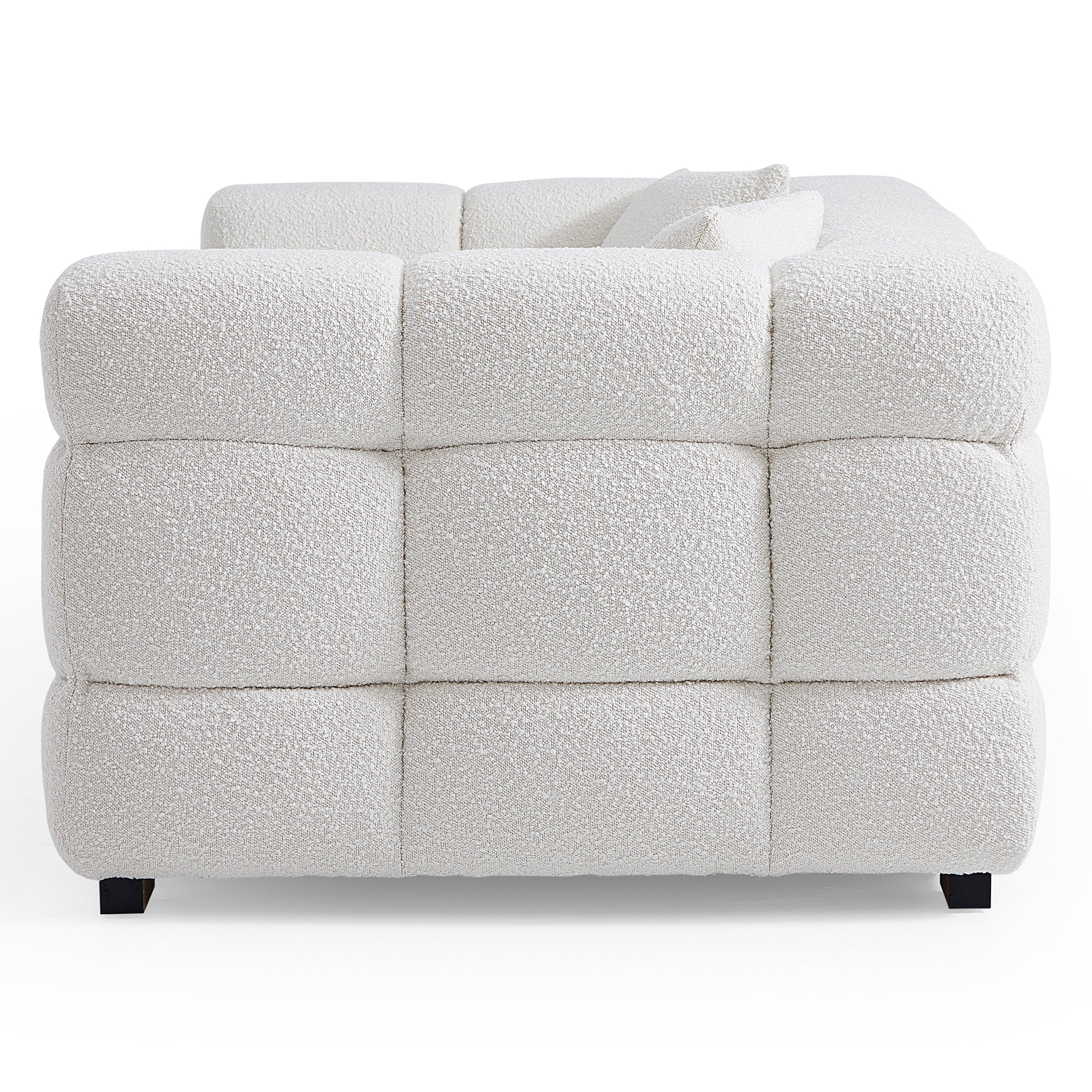 Cushy White Boucle Fabric Tufted Sofa