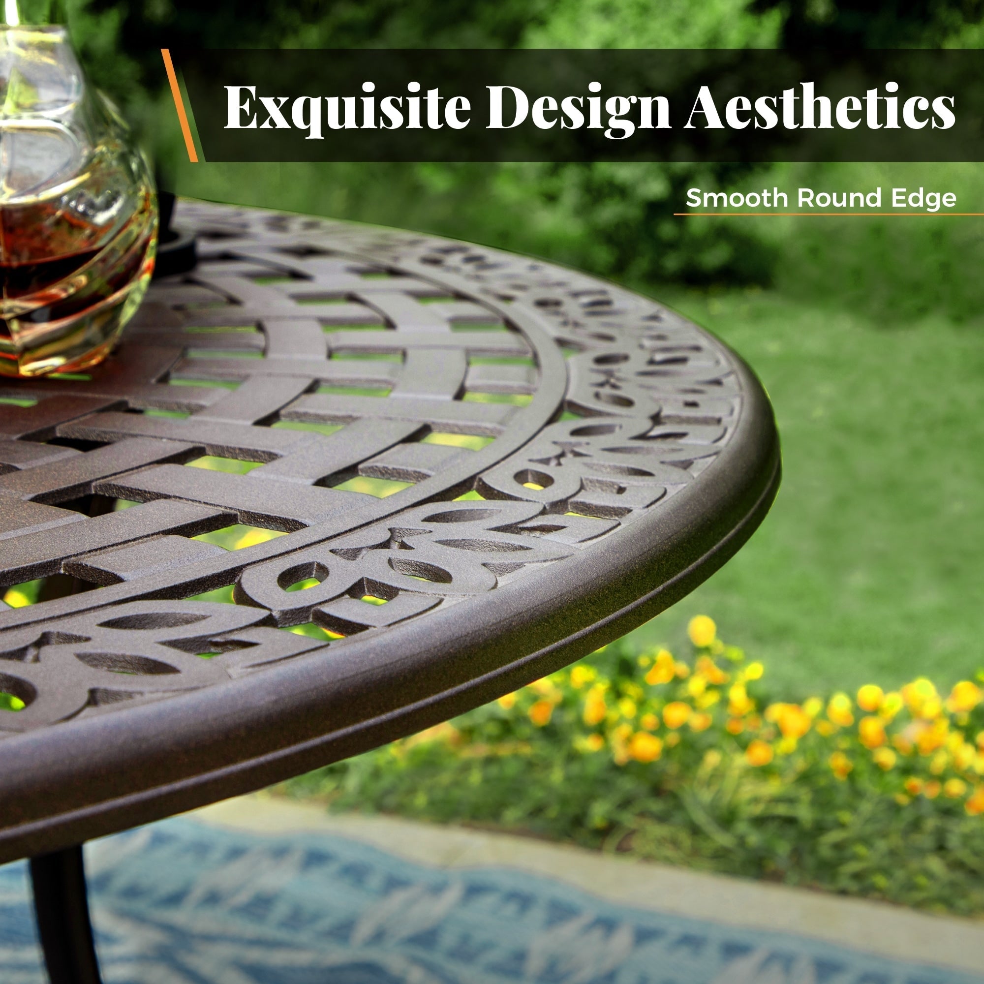 Ensemble de salle à manger/salle à manger de patio en aluminium moulé MAISON ARTS avec table à manger ronde et 6 chaises de patio en aluminium moulé