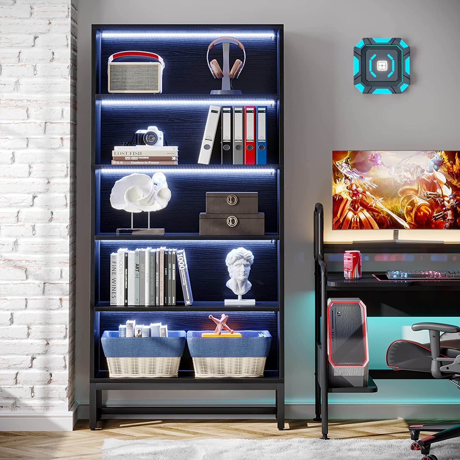 Bibliothèque et étagère de 70,8 pouces de hauteur, grande bibliothèque à 5 niveaux - 11,81 P x 31,5 L x 70,87 H