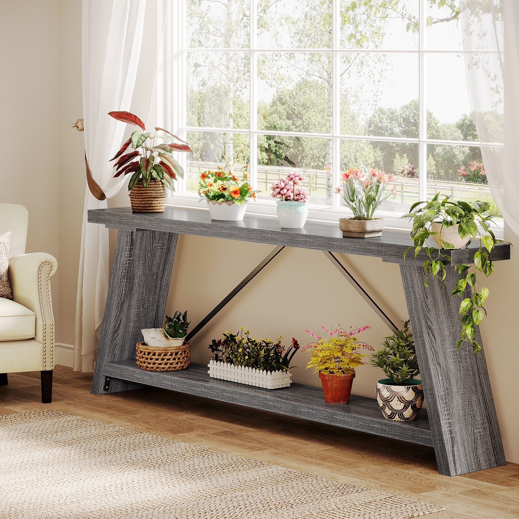 Console de canapé en bois rustique de 70,9 pouces de long avec étagère de rangement