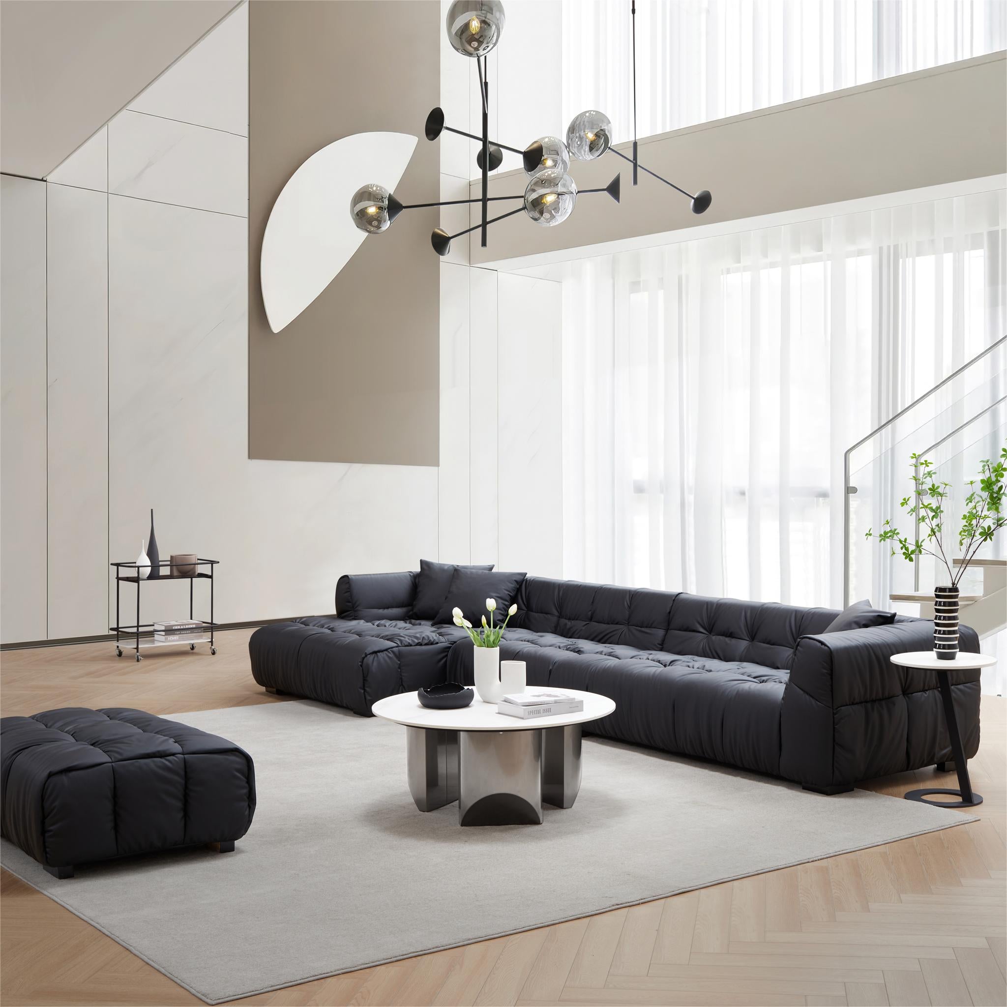 Boba Black Leathaire Sectional