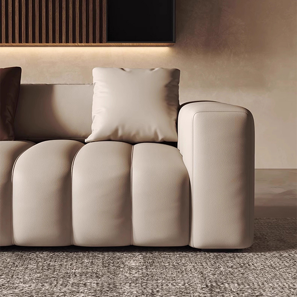 Piano L-Shaped Leather Sectional Sofa with Coffee Table