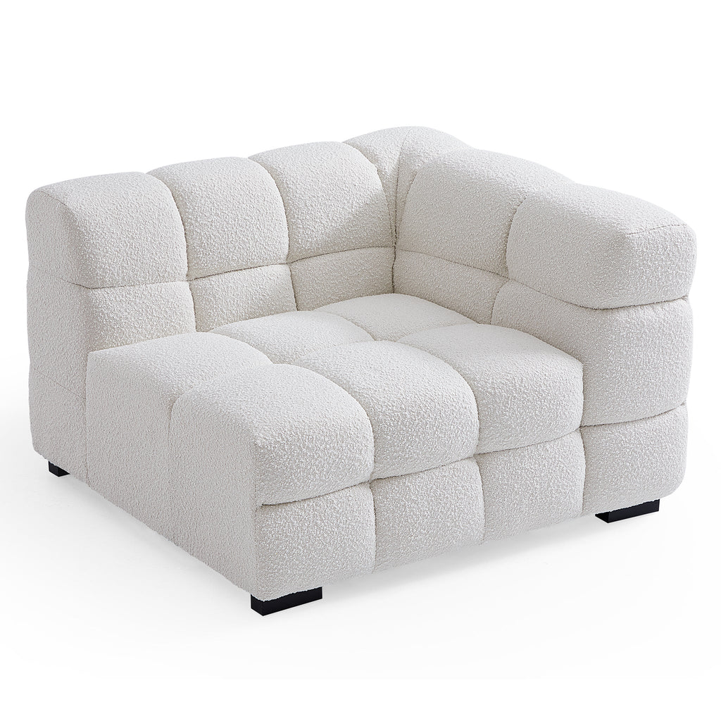 Cushy White Boucle Fabric Tufted Sofa