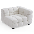 Cushy White Boucle Fabric Tufted Sofa