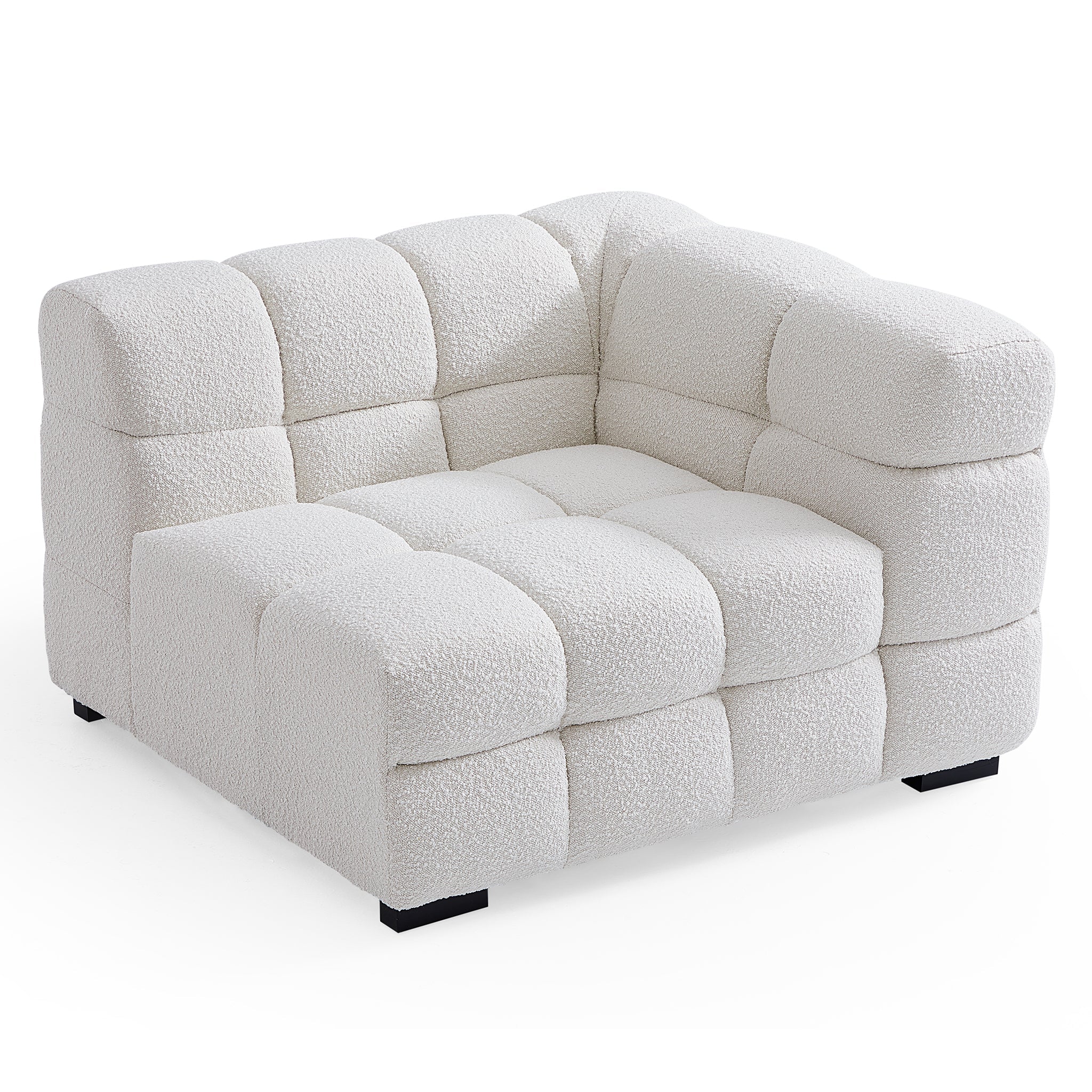 Cushy White Boucle Fabric Tufted Sofa