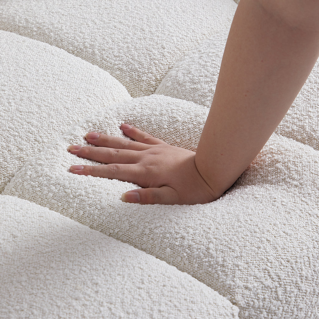 Cushy White Boucle Fabric Tufted Sofa