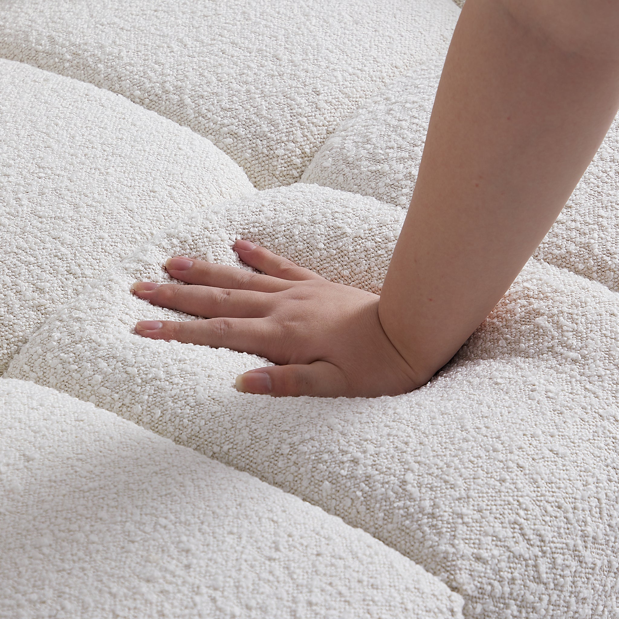 Cushy White Boucle Fabric Tufted Sofa