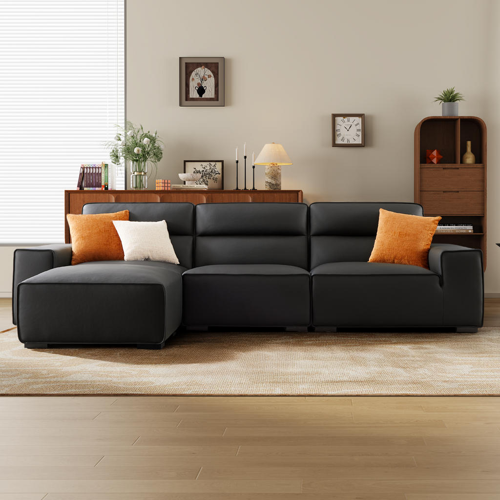 Domus High-Back Modular Leather Sofa and Ottoman