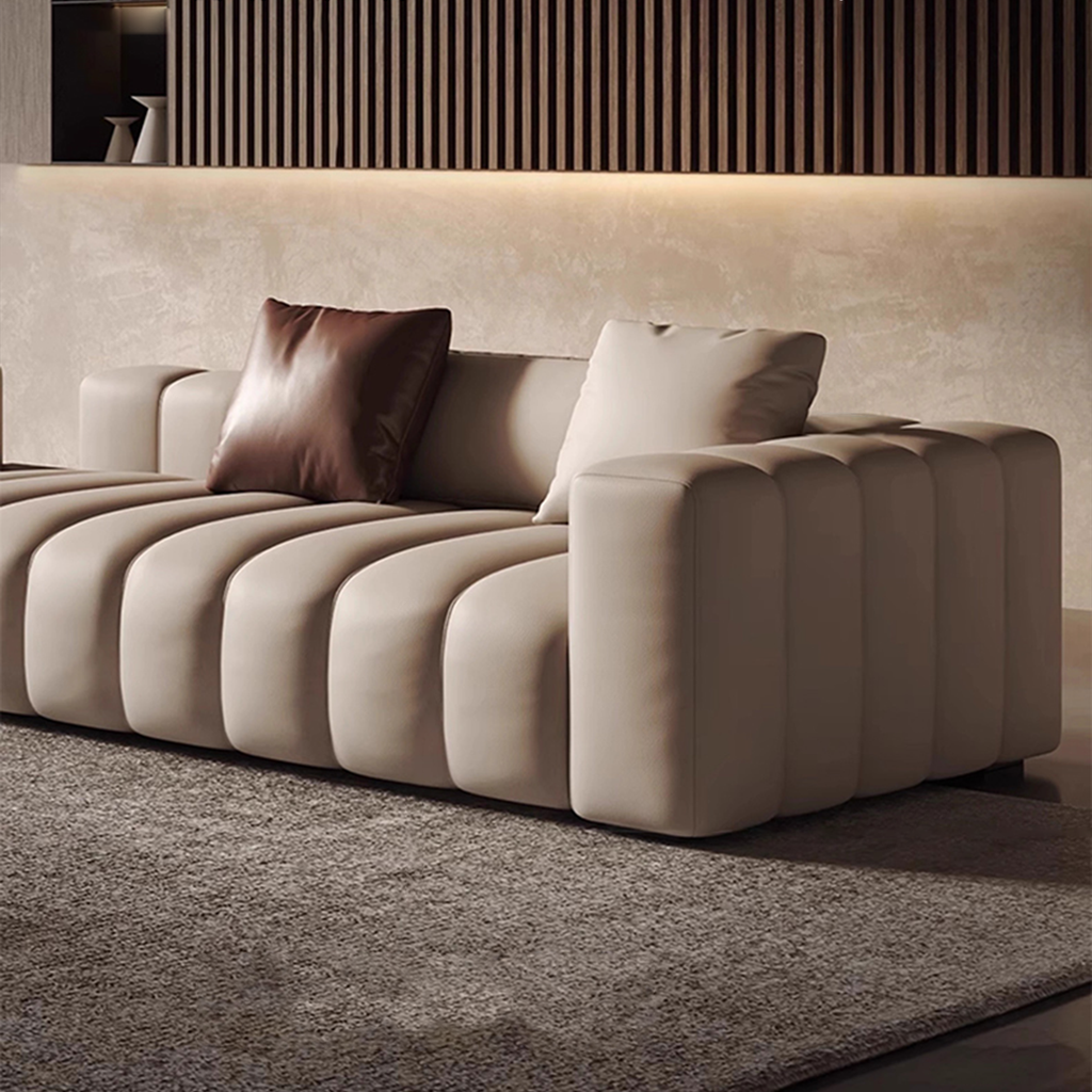 Piano L-Shaped Leather Sectional Sofa with Coffee Table
