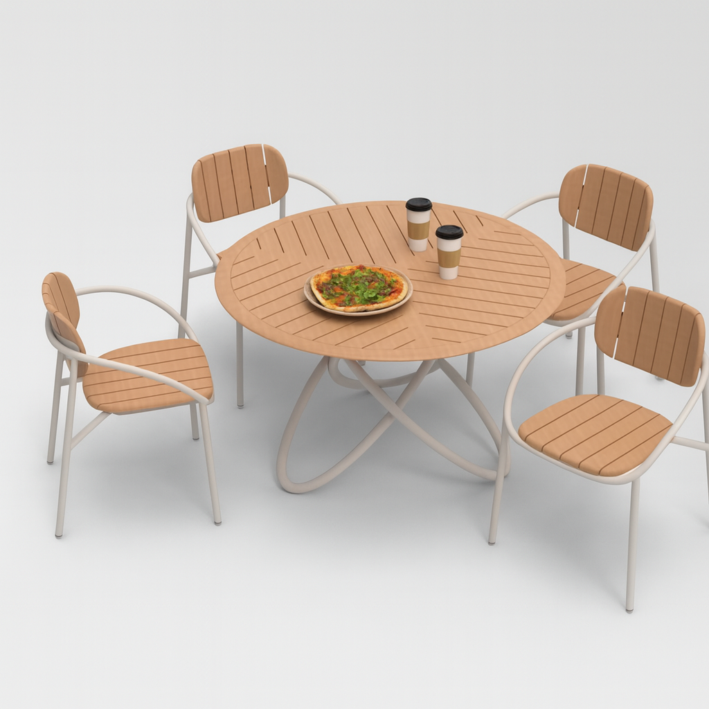 Chloe Outdoor 4-Person Patio Dining Set with Round Teak-Top Table