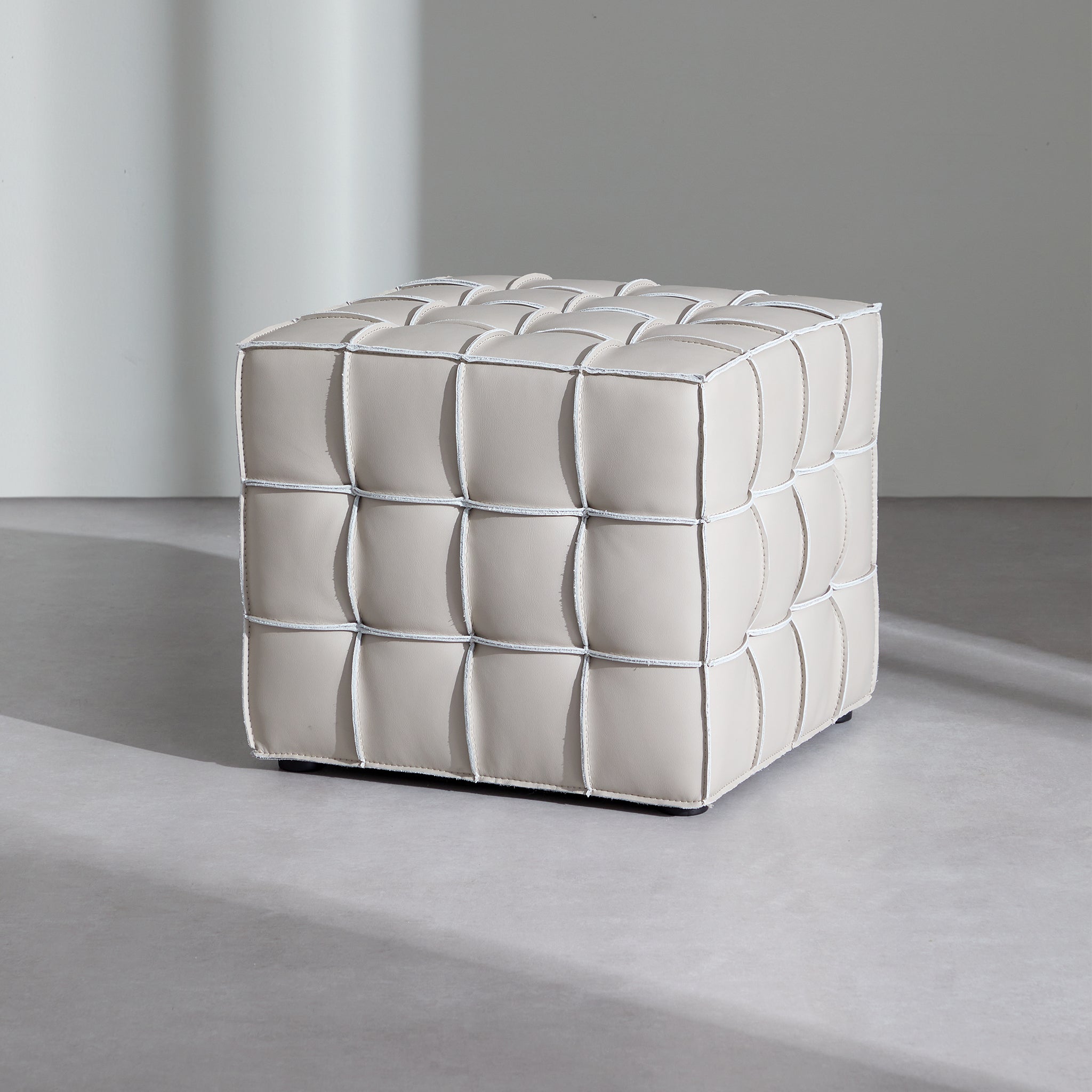 Monarch Leather Tufted Cube Pouf