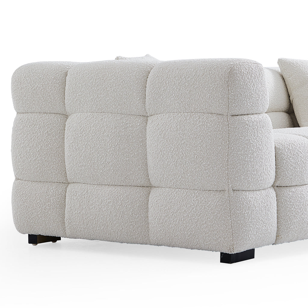 Cushy White Boucle Fabric Tufted Sofa