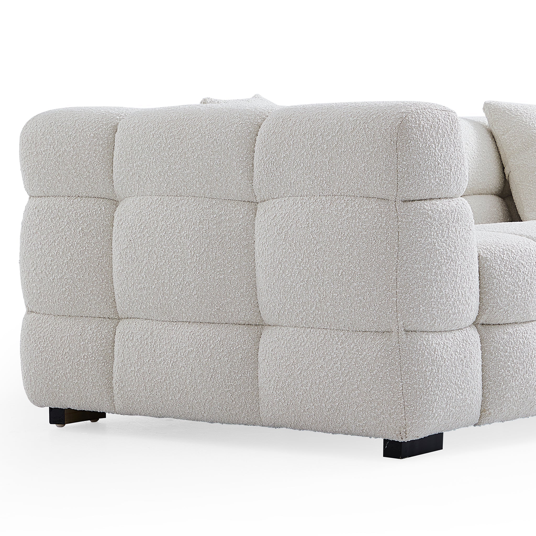 Cushy White Boucle Fabric Tufted Sofa