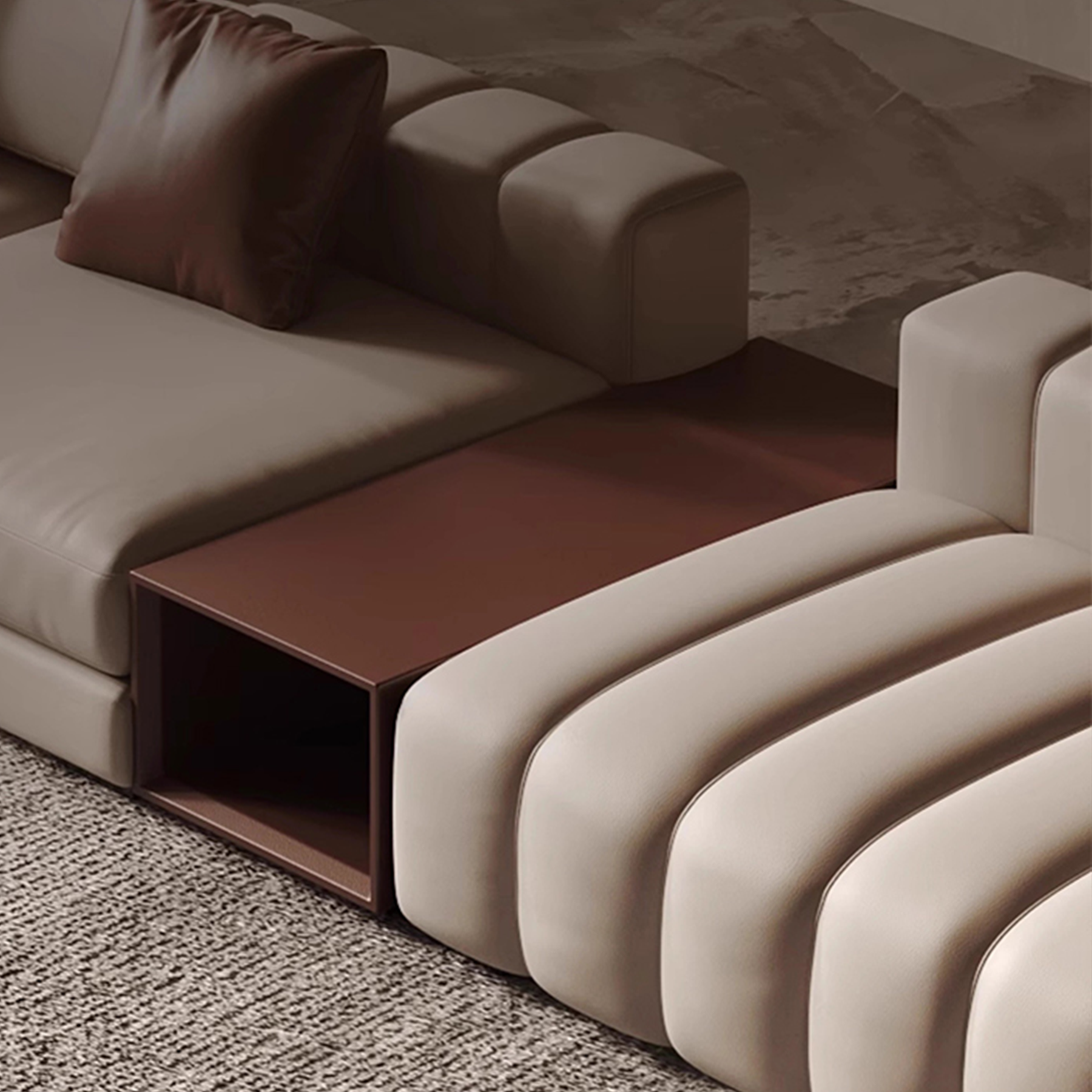 Piano L-Shaped Leather Sectional Sofa with Coffee Table