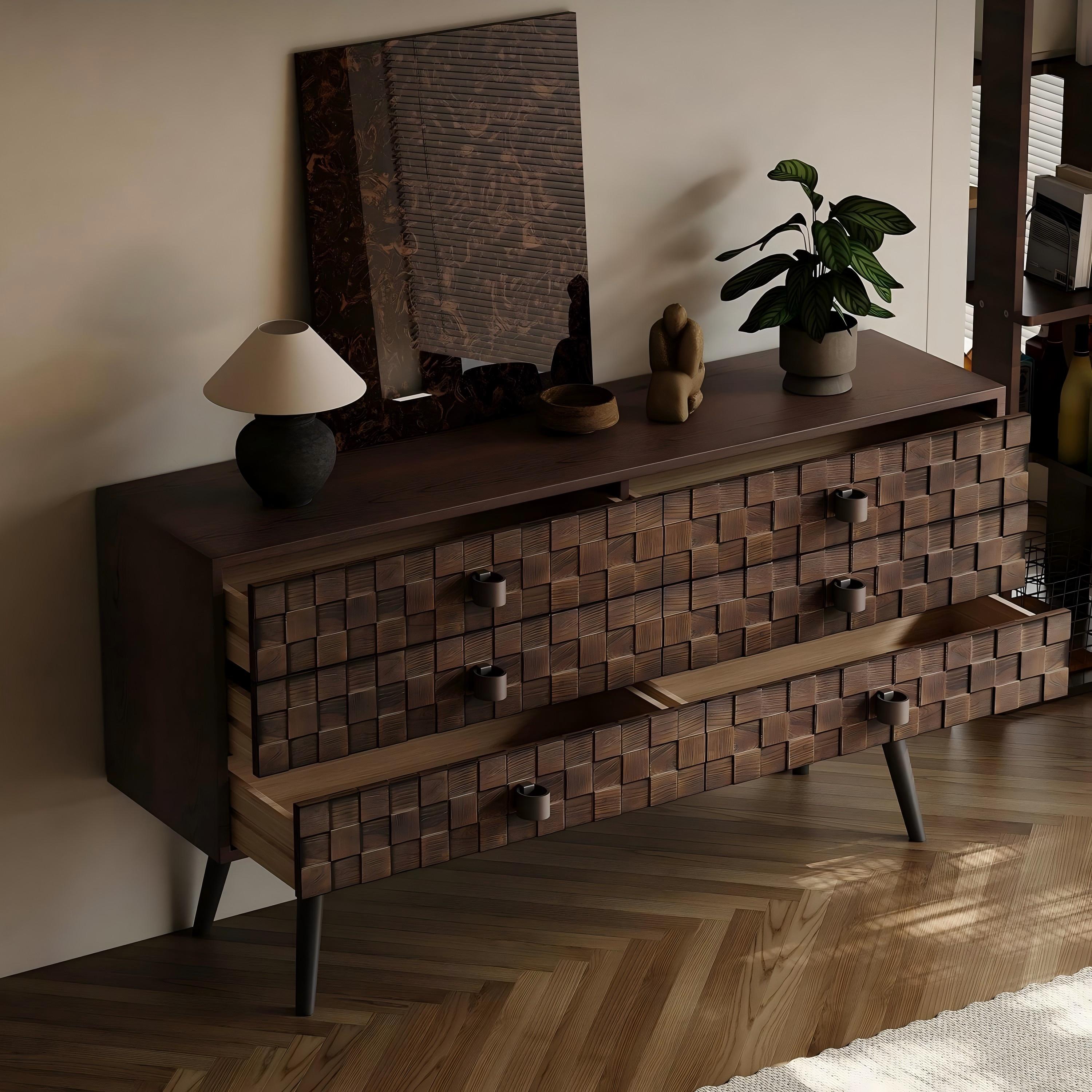 Arden Dark Walnut Woven Sideboard Cabinet