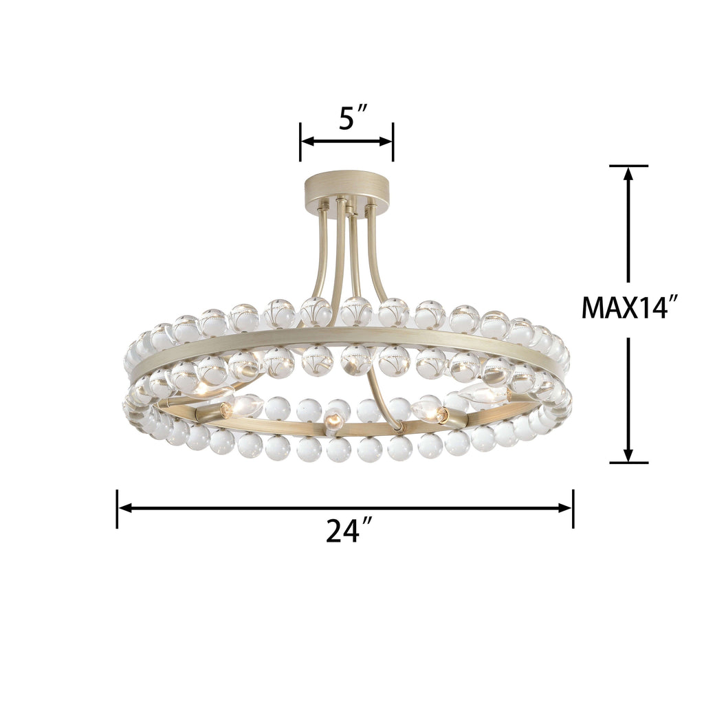 Plafonnier semi-encastré en cristal Elvira à 8 lumières, forme de roue de chariot