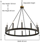 Lustre Acroma Farmhouse à 12 lumières, 40 po, en forme de roue de chariot, certifié UL - 40 po P x 138 po H
