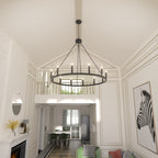 Lustre Acroma Farmhouse à 12 lumières, 40 po, en forme de roue de chariot, certifié UL - 40 po P x 138 po H